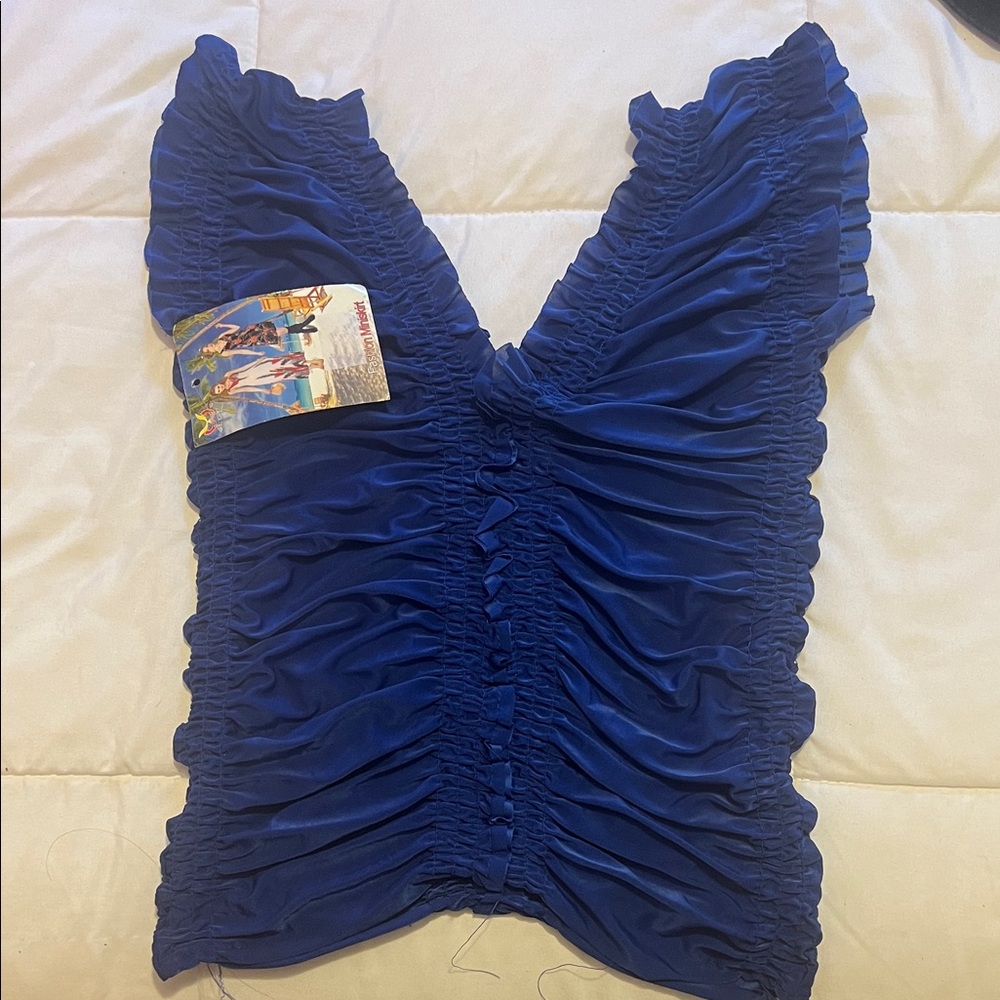 Elegant Blue Ruched Blouse